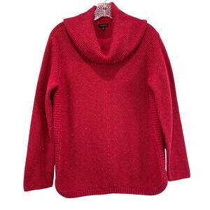Talbots Cowl Neck Pullover Ribbed‎ Knit Sweater Size L Speckled Red Quiet Luxury